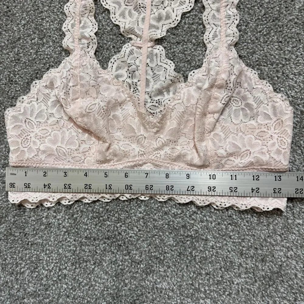 Felina Lingerie Bralette Womens Medium Pink Lace Racerback Wireless Sexy Girly